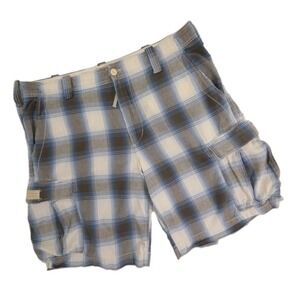 American Living Navy Blue and White Plaid Cargo Pocket Mens Shorts Size 40